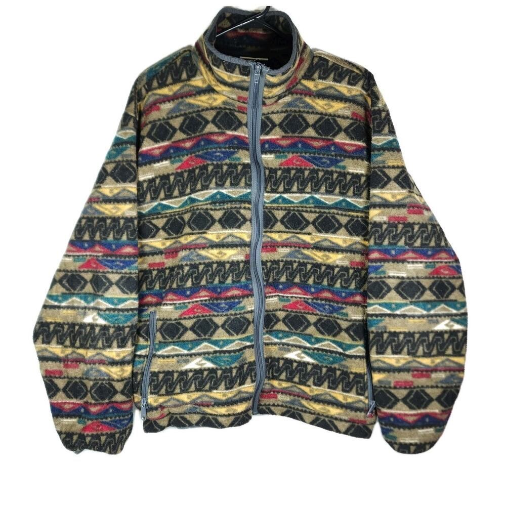 Obermeyer Men's Vintage Sz Large ? Multicolor Aztec Full Zip Fleece Jacket USA
